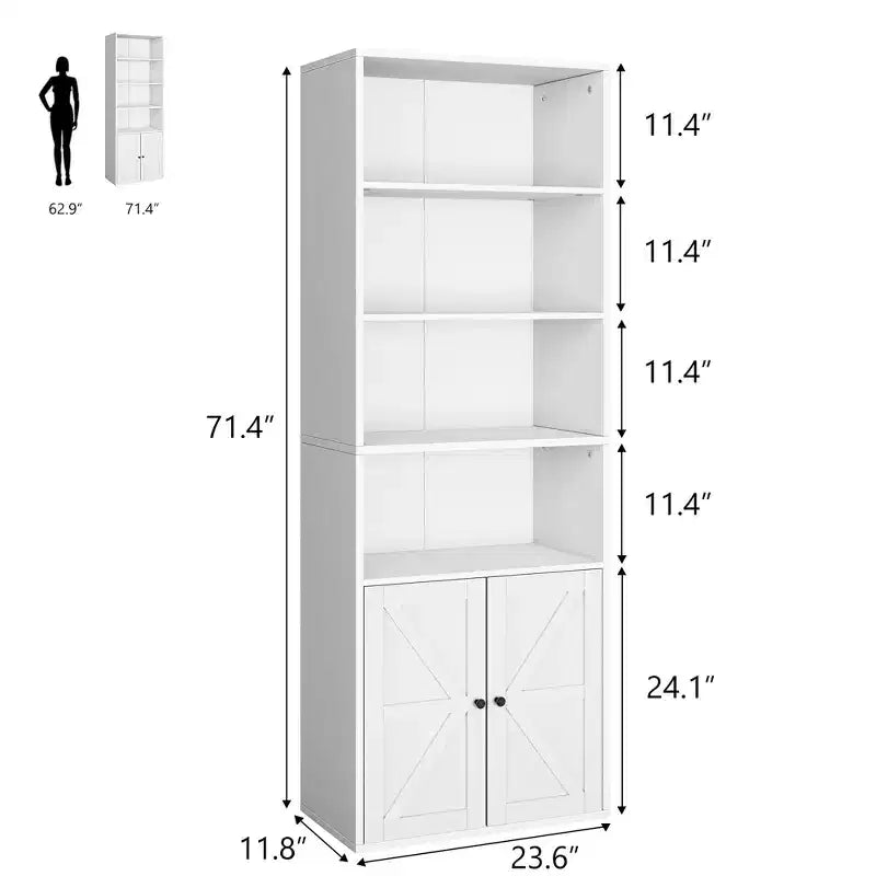 White 71.4 Rustic Barn Door Book Stand Set of 2 C X-Design Wooden Shelf for Living Room/Bedroom/Study
