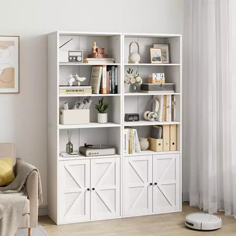 White 71.4 Rustic Barn Door Book Stand Set of 2 C X-Design Wooden Shelf for Living Room/Bedroom/Study