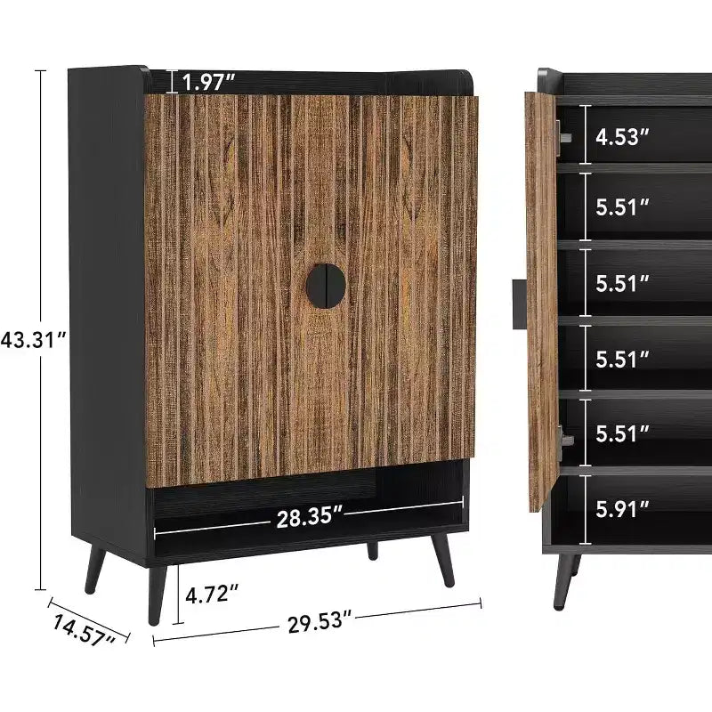 Lantine 7-Tier Shoe Cabinet with Doors, Wooden Storage Cabinet with Adjustable Shelves for Entryway, Hallway, Closet, Living Room, Rustic Brown