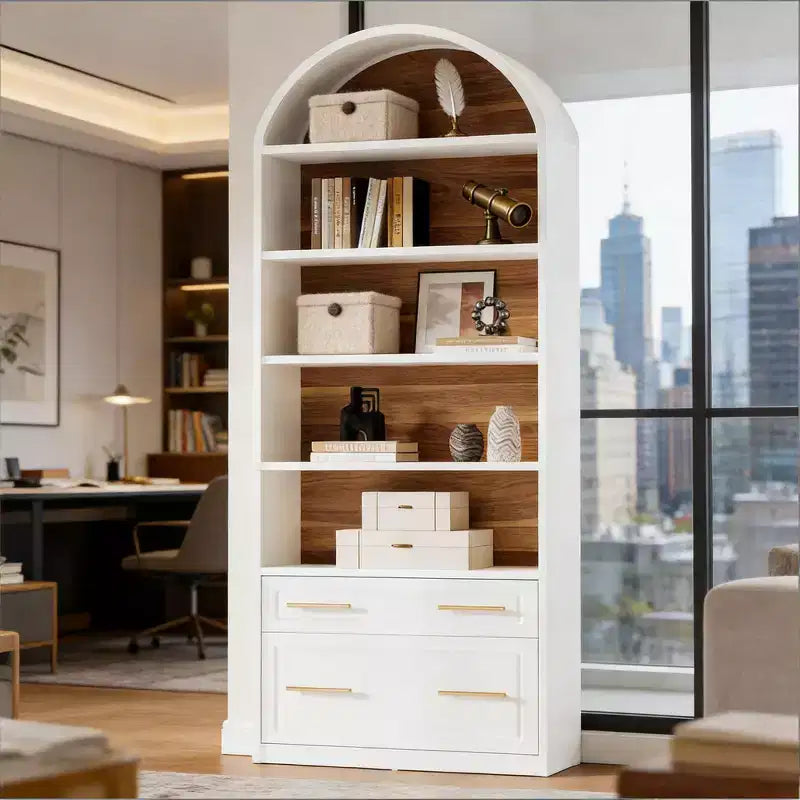 GDFStudio Maggie Modern 76.8 Arched Bookshelf with 2 Drawers