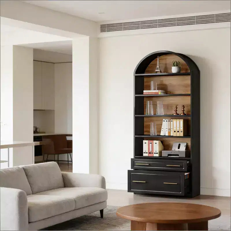 GDFStudio Maggie Modern 76.8 Arched Bookshelf with 2 Drawers