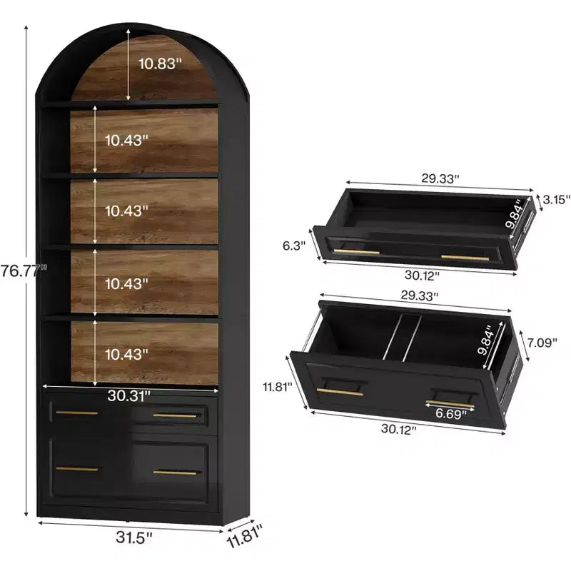 GDFStudio Maggie Modern 76.8 Arched Bookshelf with 2 Drawers