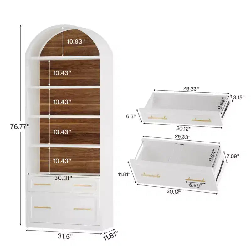GDFStudio Maggie Modern 76.8 Arched Bookshelf with 2 Drawers