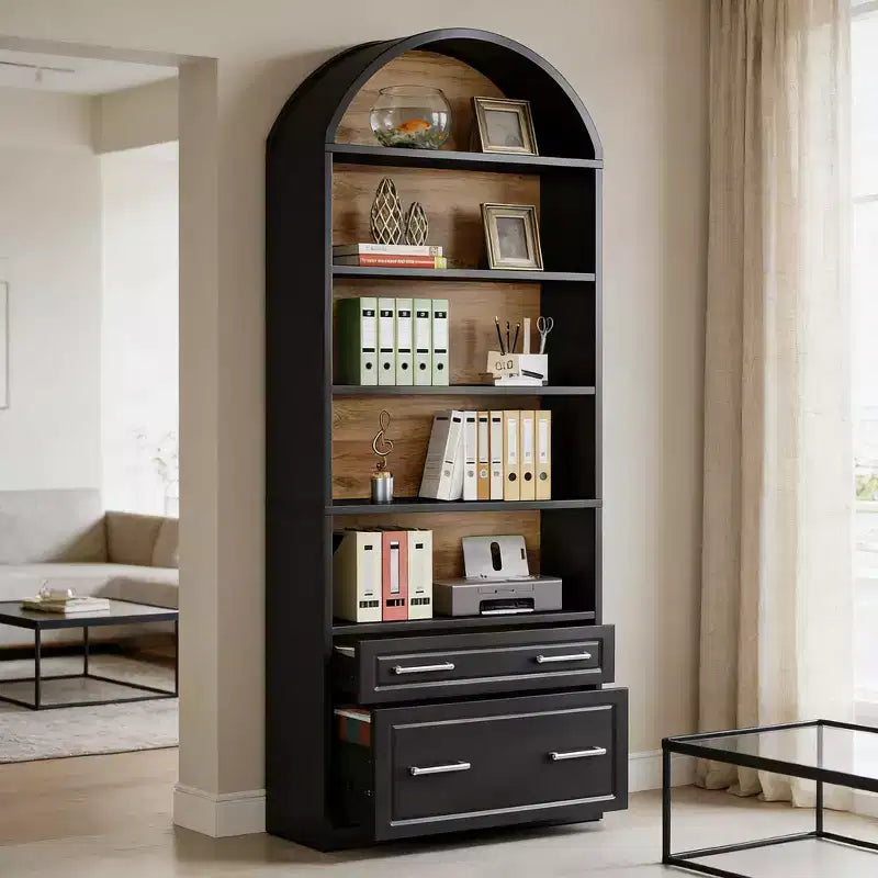 GDFStudio Maggie Modern 76.8 Arched Bookshelf with 2 Drawers