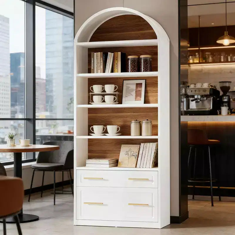 GDFStudio Maggie Modern 76.8 Arched Bookshelf with 2 Drawers