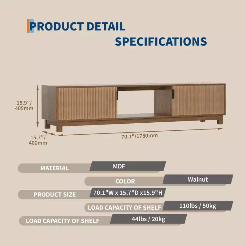 Fluted TV Stand,Modern Chic Entertainment Center with Storage and Adjustable Shelves for TVs to 80 Inches,Farmhouse Media Console