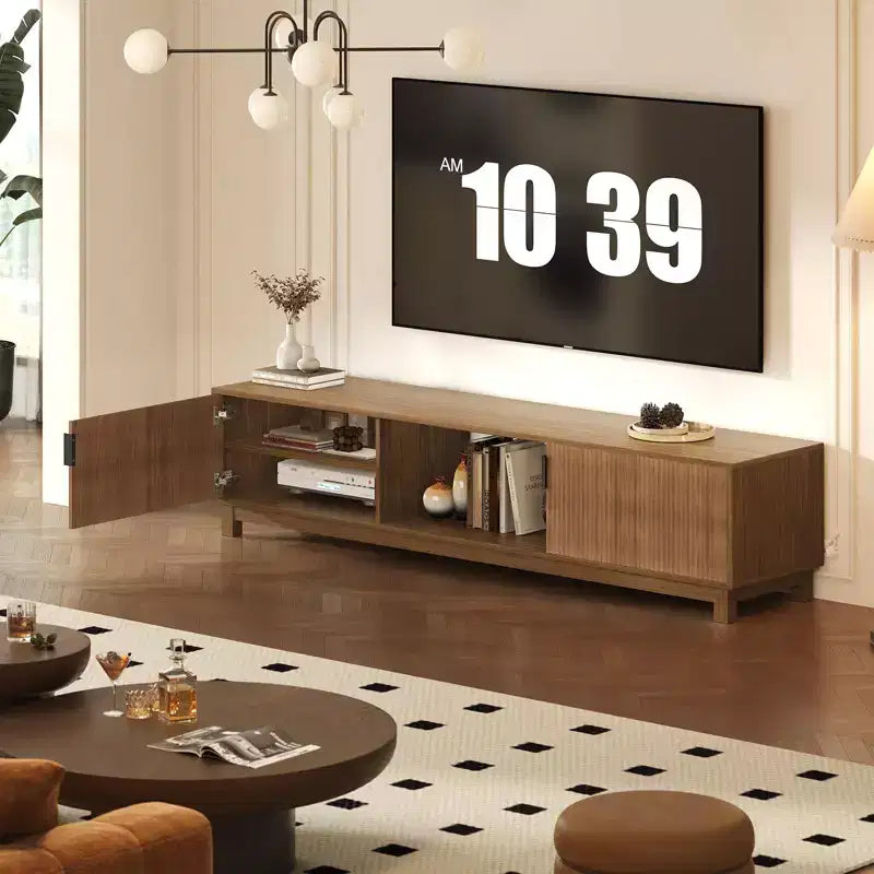 Fluted TV Stand,Modern Chic Entertainment Center with Storage and Adjustable Shelves for TVs to 80 Inches,Farmhouse Media Console