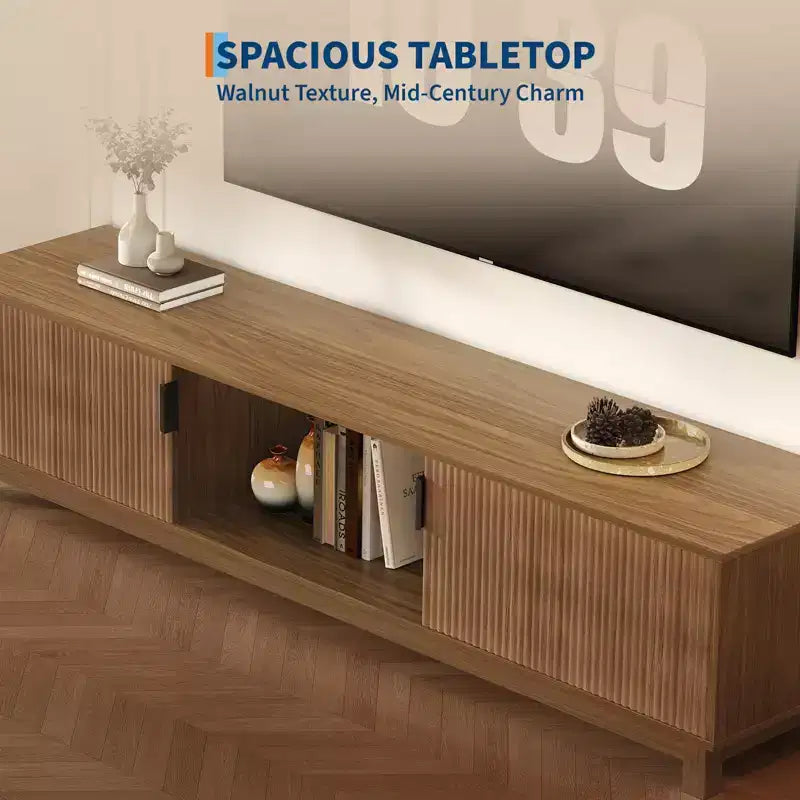 Fluted TV Stand,Modern Chic Entertainment Center with Storage and Adjustable Shelves for TVs to 80 Inches,Farmhouse Media Console