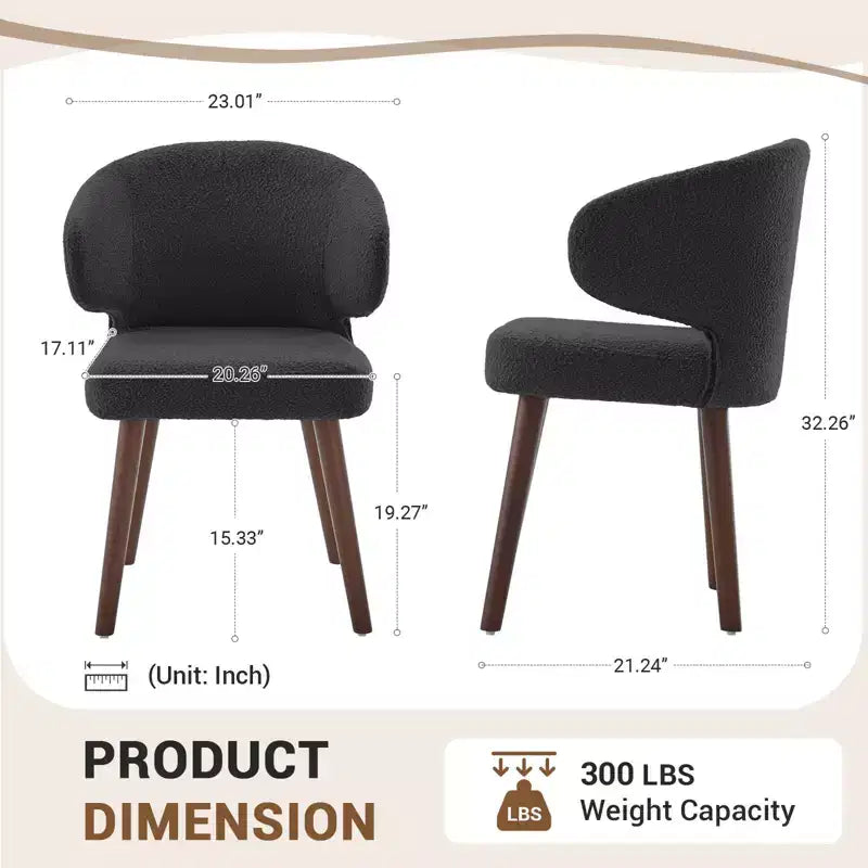 Hyleory Modern Boucle Upholstered Dining Chair with Curved Barrel Back, Solid Wood Legs