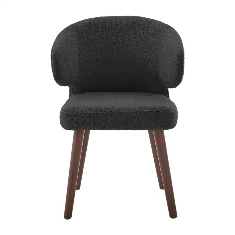 Hyleory Modern Boucle Upholstered Dining Chair with Curved Barrel Back, Solid Wood Legs
