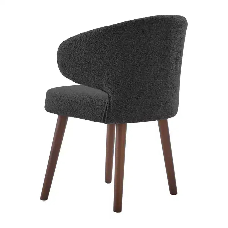 Hyleory Modern Boucle Upholstered Dining Chair with Curved Barrel Back, Solid Wood Legs