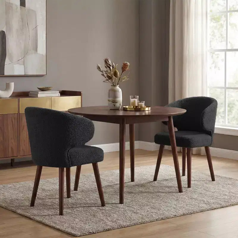 Hyleory Modern Boucle Upholstered Dining Chair with Curved Barrel Back, Solid Wood Legs