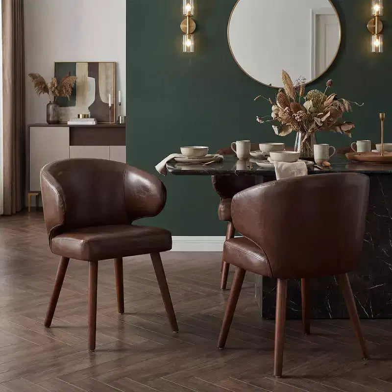 Hyleory Modern Boucle Upholstered Dining Chair with Curved Barrel Back, Solid Wood Legs