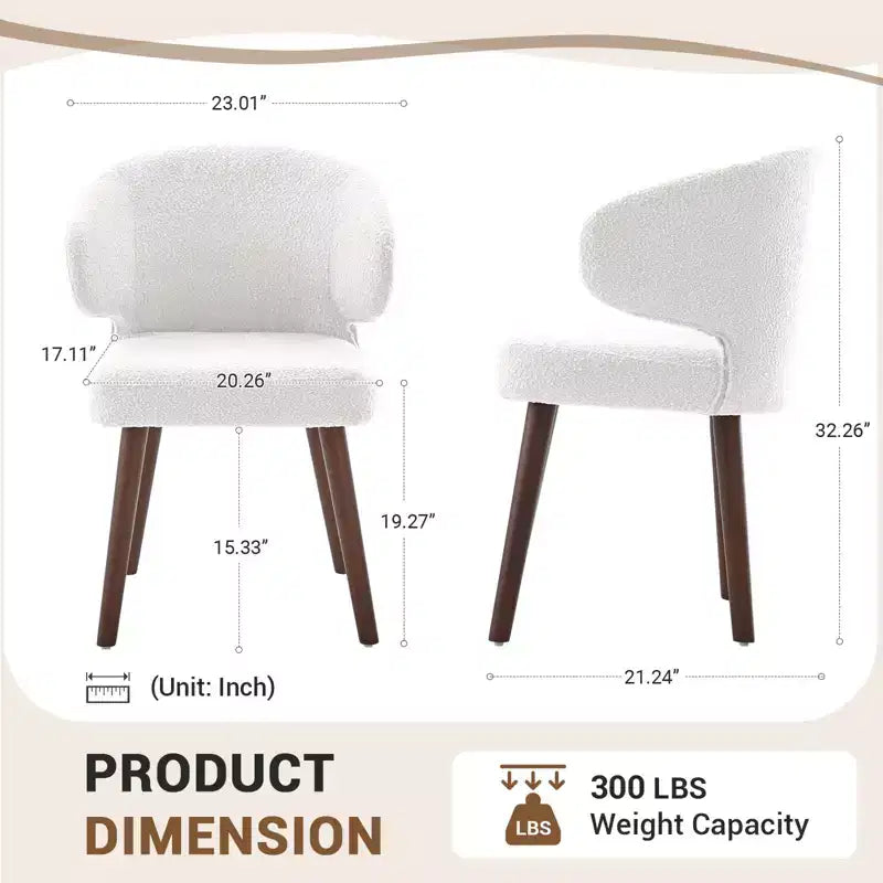 Hyleory Modern Boucle Upholstered Dining Chair with Curved Barrel Back, Solid Wood Legs
