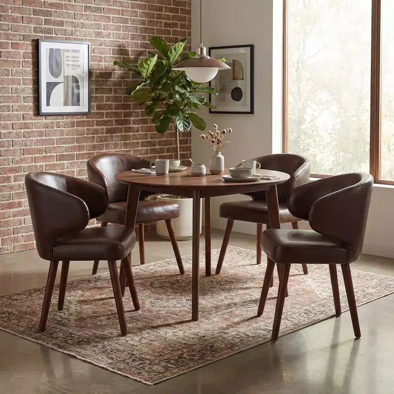Hyleory Modern Boucle Upholstered Dining Chair with Curved Barrel Back, Solid Wood Legs