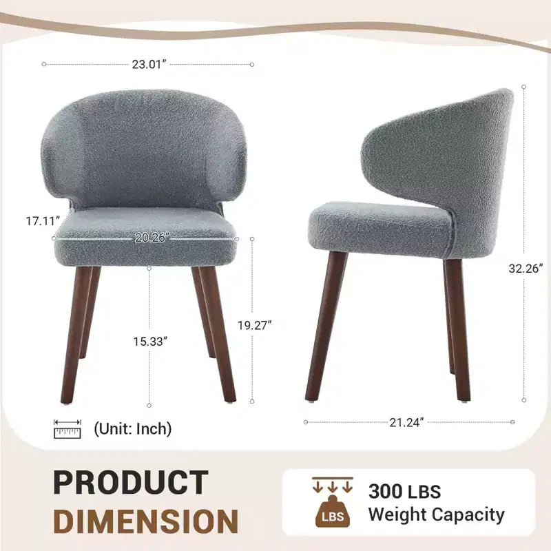 Hyleory Modern Boucle Upholstered Dining Chair with Curved Barrel Back, Solid Wood Legs