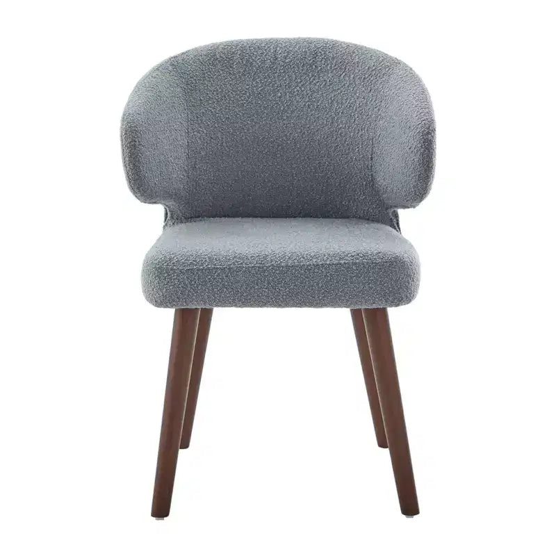 Hyleory Modern Boucle Upholstered Dining Chair with Curved Barrel Back, Solid Wood Legs