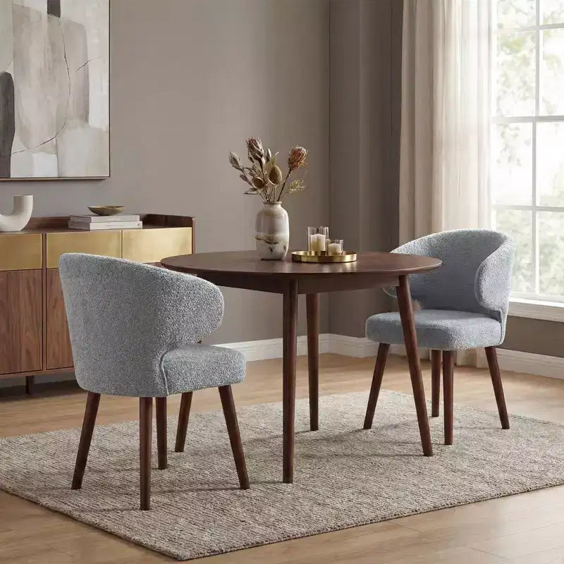 Hyleory Modern Boucle Upholstered Dining Chair with Curved Barrel Back, Solid Wood Legs