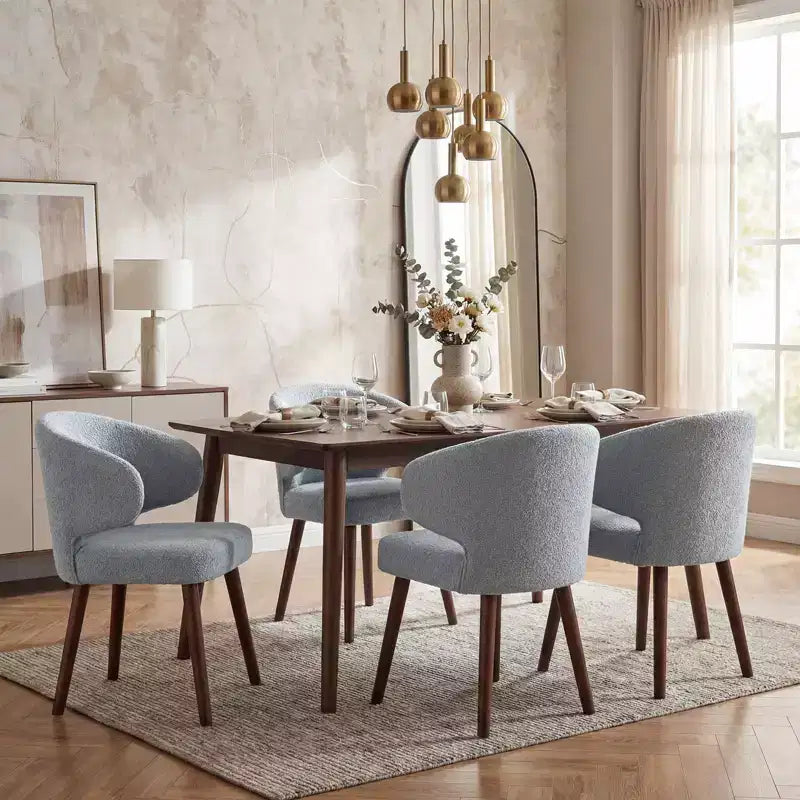 Hyleory Modern Boucle Upholstered Dining Chair with Curved Barrel Back, Solid Wood Legs