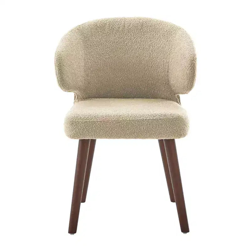 Hyleory Modern Boucle Upholstered Dining Chair with Curved Barrel Back, Solid Wood Legs