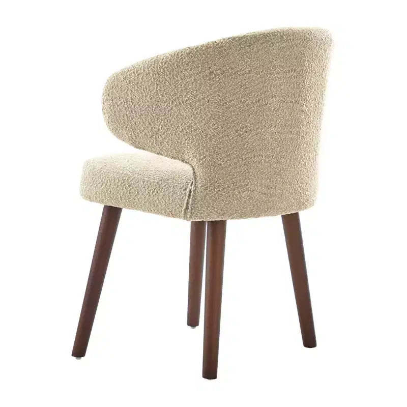 Hyleory Modern Boucle Upholstered Dining Chair with Curved Barrel Back, Solid Wood Legs