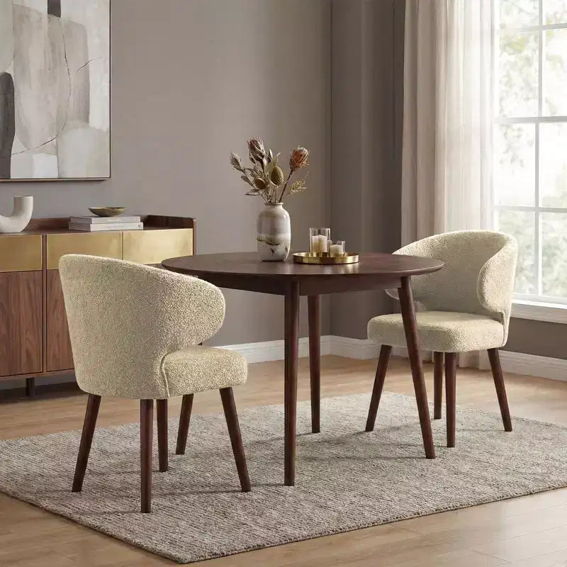Hyleory Modern Boucle Upholstered Dining Chair with Curved Barrel Back, Solid Wood Legs
