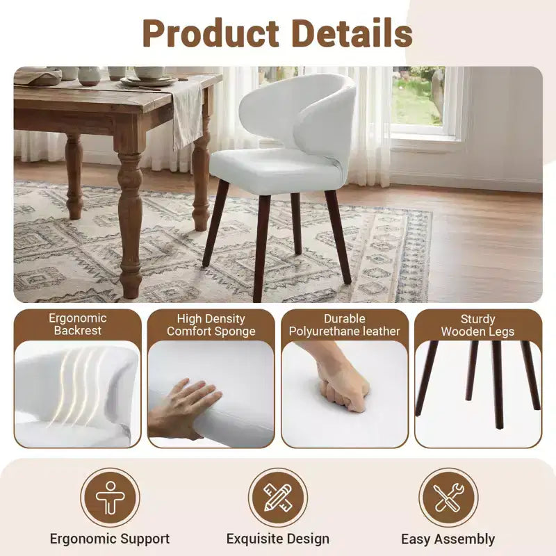 Hyleory Modern Boucle Upholstered Dining Chair with Curved Barrel Back, Solid Wood Legs