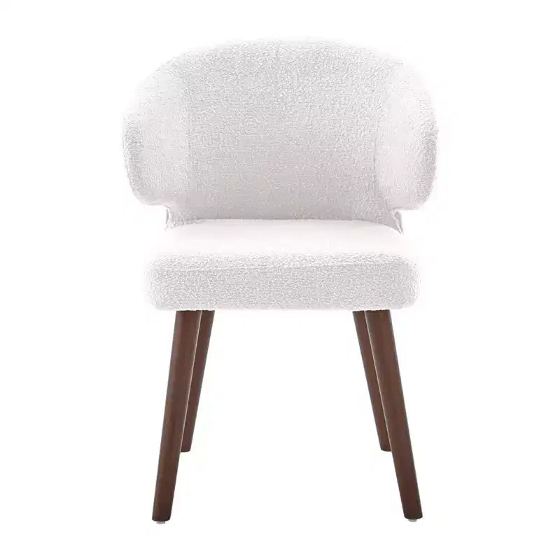 Hyleory Modern Boucle Upholstered Dining Chair with Curved Barrel Back, Solid Wood Legs