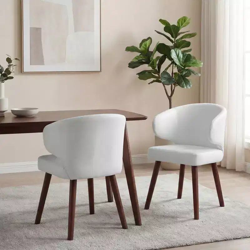 Hyleory Modern Boucle Upholstered Dining Chair with Curved Barrel Back, Solid Wood Legs