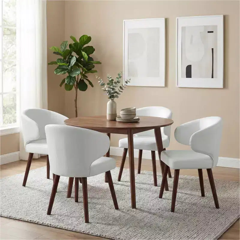 Hyleory Modern Boucle Upholstered Dining Chair with Curved Barrel Back, Solid Wood Legs