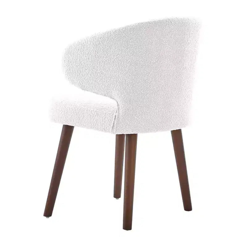 Hyleory Modern Boucle Upholstered Dining Chair with Curved Barrel Back, Solid Wood Legs