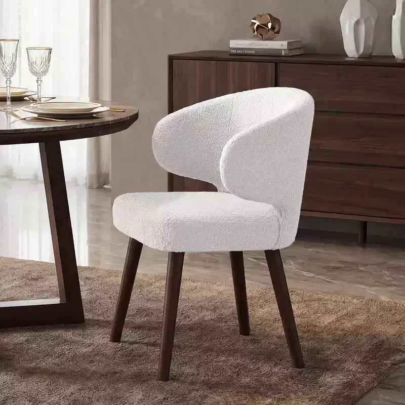 Hyleory Modern Boucle Upholstered Dining Chair with Curved Barrel Back, Solid Wood Legs