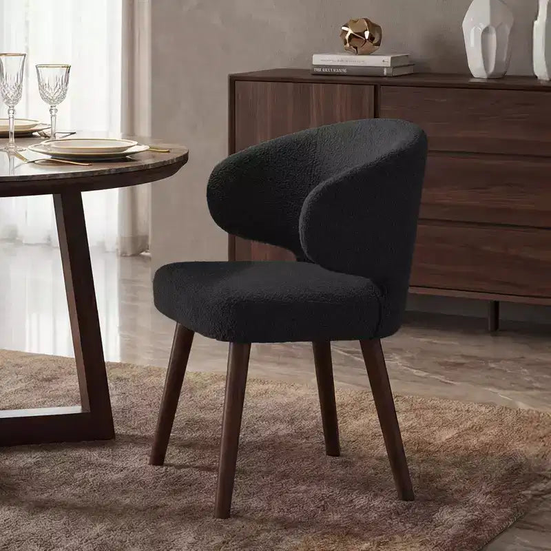 Hyleory Modern Boucle Upholstered Dining Chair with Curved Barrel Back, Solid Wood Legs