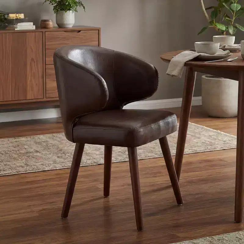 Hyleory Modern Boucle Upholstered Dining Chair with Curved Barrel Back, Solid Wood Legs