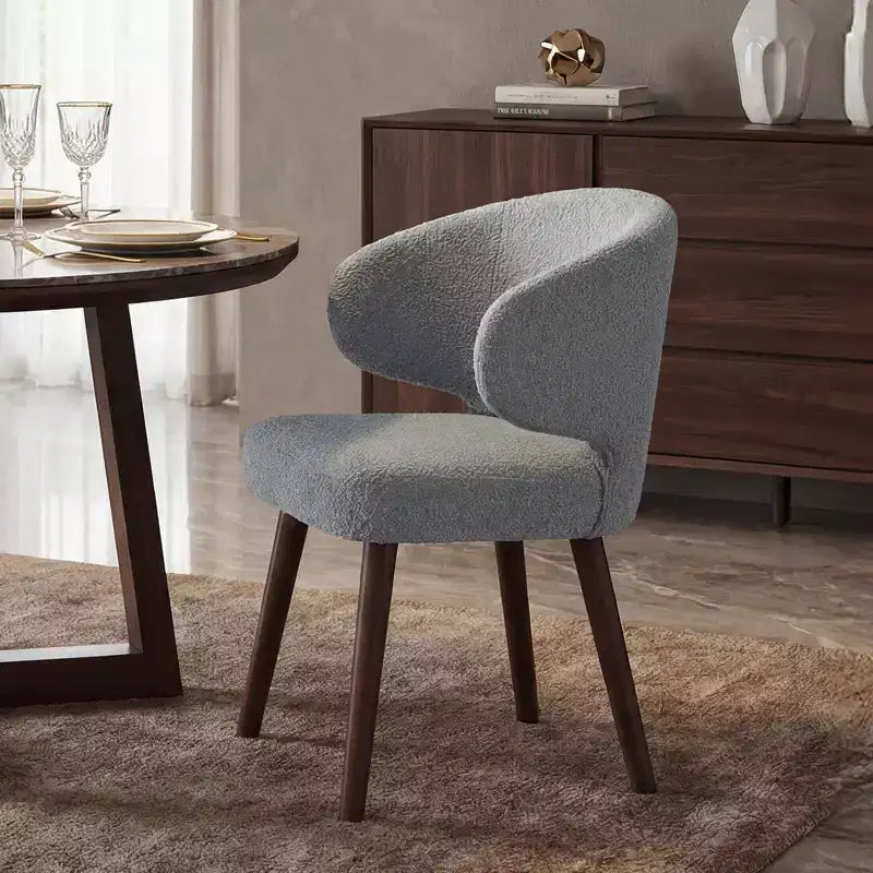 Hyleory Modern Boucle Upholstered Dining Chair with Curved Barrel Back, Solid Wood Legs