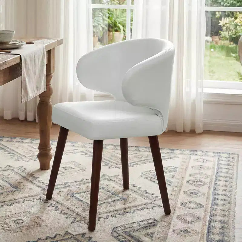 Hyleory Modern Boucle Upholstered Dining Chair with Curved Barrel Back, Solid Wood Legs