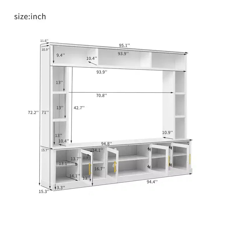Wall Unit Entertainment Center with Bookshelf for TVs Up to 80, Large TV Stand Media Console Display Cabinet with Adjustable Shelves - ModernLuxe
