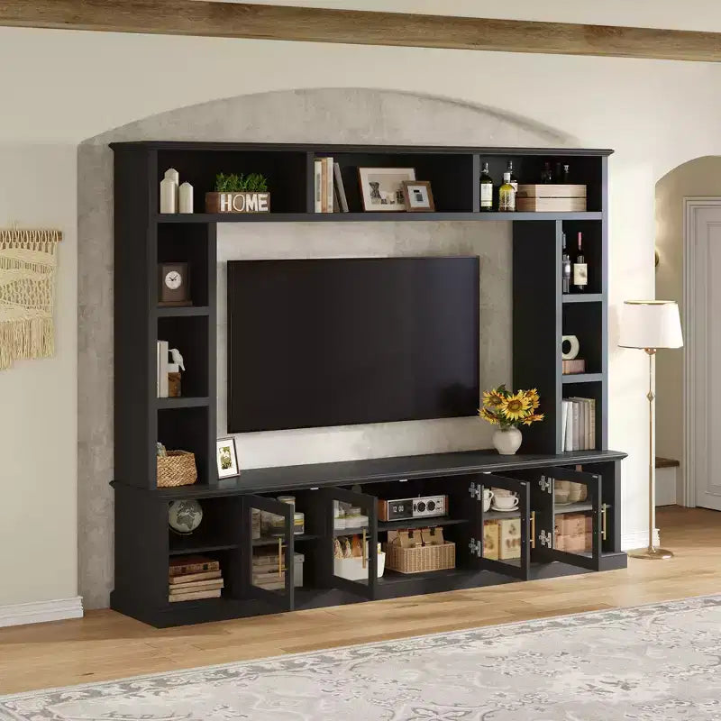 Wall Unit Entertainment Center with Bookshelf for TVs Up to 80, Large TV Stand Media Console Display Cabinet with Adjustable Shelves - ModernLuxe