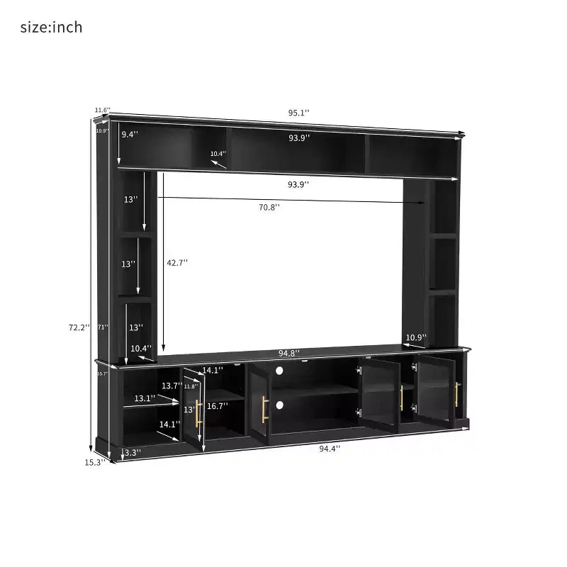 Wall Unit Entertainment Center with Bookshelf for TVs Up to 80, Large TV Stand Media Console Display Cabinet with Adjustable Shelves - ModernLuxe