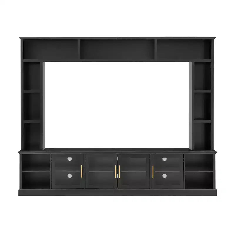 Wall Unit Entertainment Center with Bookshelf for TVs Up to 80, Large TV Stand Media Console Display Cabinet with Adjustable Shelves - ModernLuxe
