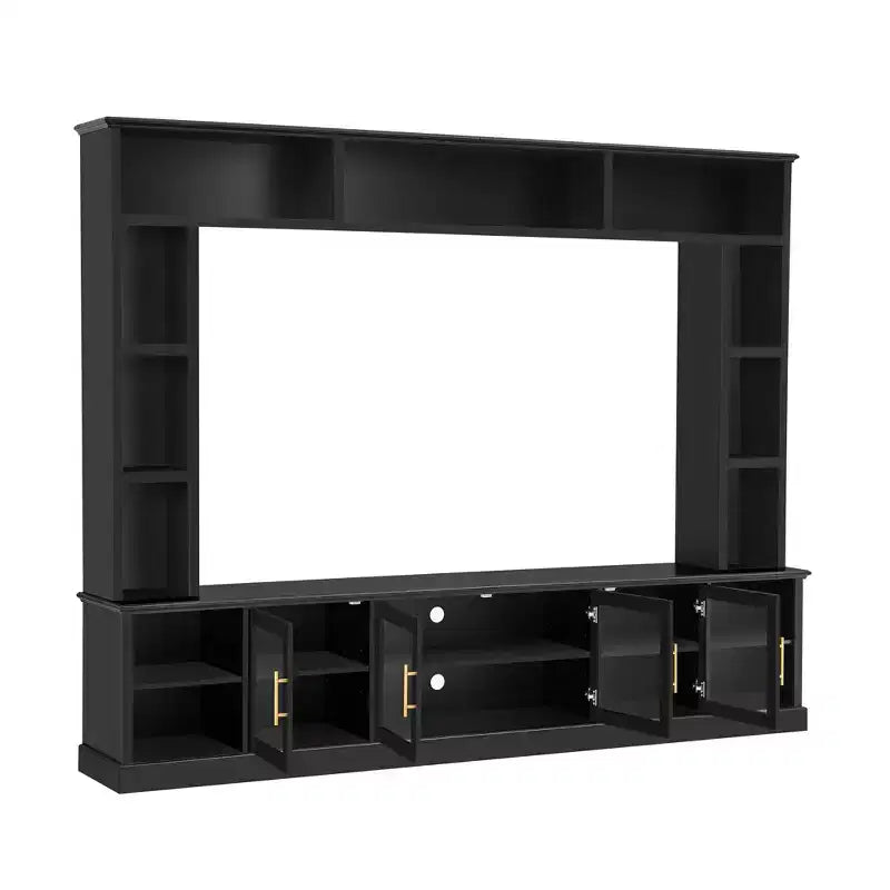 Wall Unit Entertainment Center with Bookshelf for TVs Up to 80, Large TV Stand Media Console Display Cabinet with Adjustable Shelves - ModernLuxe