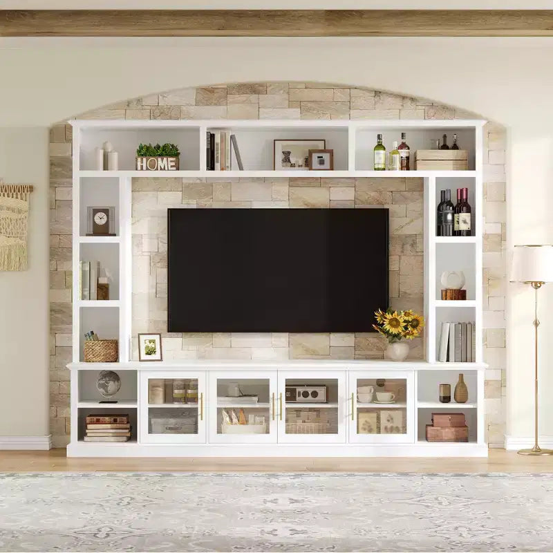 Wall Unit Entertainment Center with Bookshelf for TVs Up to 80, Large TV Stand Media Console Display Cabinet with Adjustable Shelves - ModernLuxe