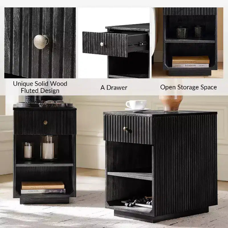 Meg 24 Tall 1-Drawer End Table Set of 2 with Built-In Charging Ports|HULALA HOME