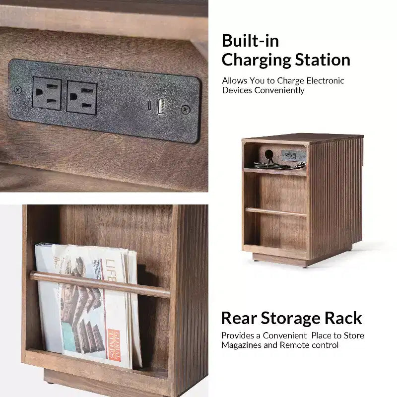 Meg 24 Tall 1-Drawer End Table Set of 2 with Built-In Charging Ports|HULALA HOME