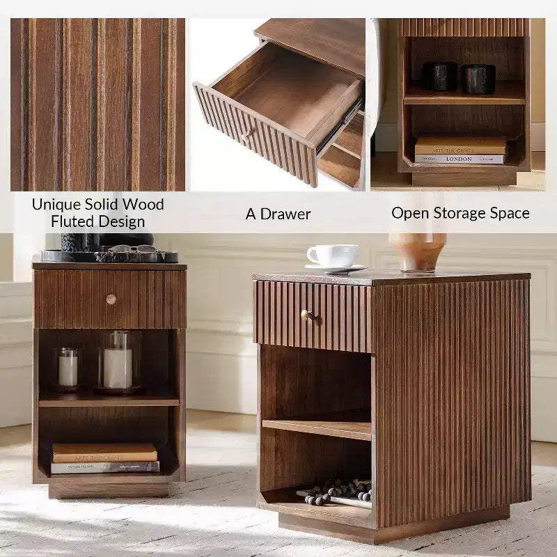 Meg 24 Tall 1-Drawer End Table Set of 2 with Built-In Charging Ports|HULALA HOME