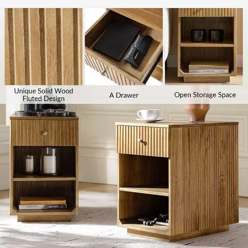 Meg 24 Tall 1-Drawer End Table Set of 2 with Built-In Charging Ports|HULALA HOME