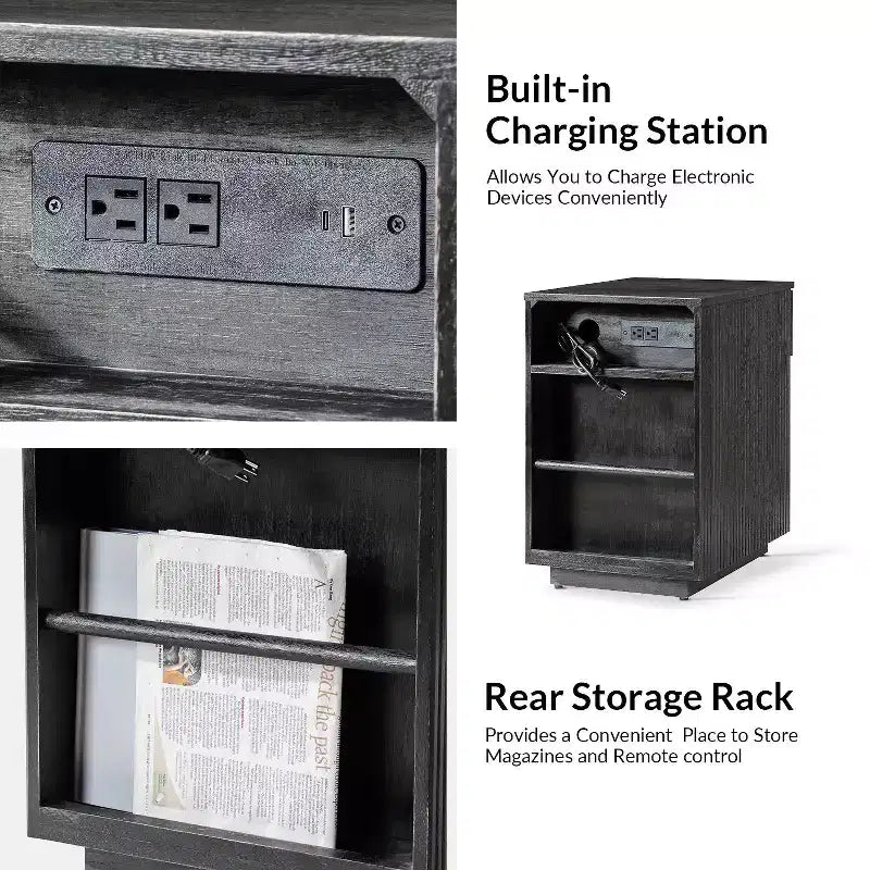 Meg 24 Tall 1-Drawer End Table Set of 2 with Built-In Charging Ports|HULALA HOME