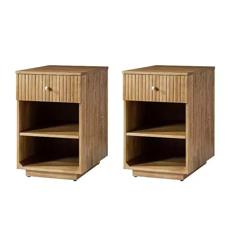 Meg 24 Tall 1-Drawer End Table Set of 2 with Built-In Charging Ports|HULALA HOME