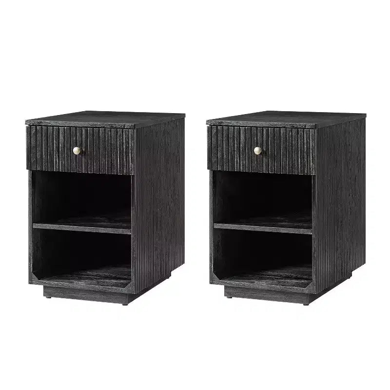 Meg 24 Tall 1-Drawer End Table Set of 2 with Built-In Charging Ports|HULALA HOME