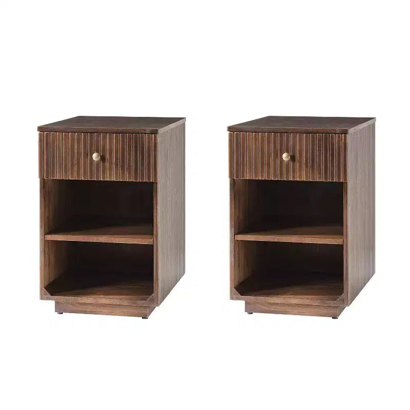 Meg 24 Tall 1-Drawer End Table Set of 2 with Built-In Charging Ports|HULALA HOME
